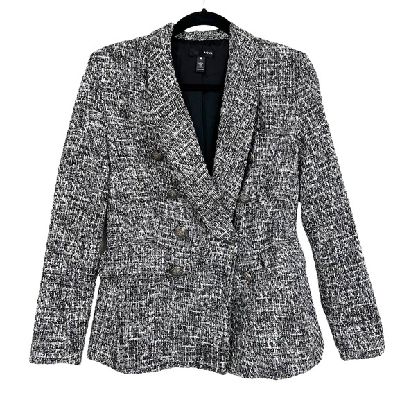 Aqua Black White Metallic Tweed Double Breasted Blazer Jacket Womens S - Picture 2 of 7